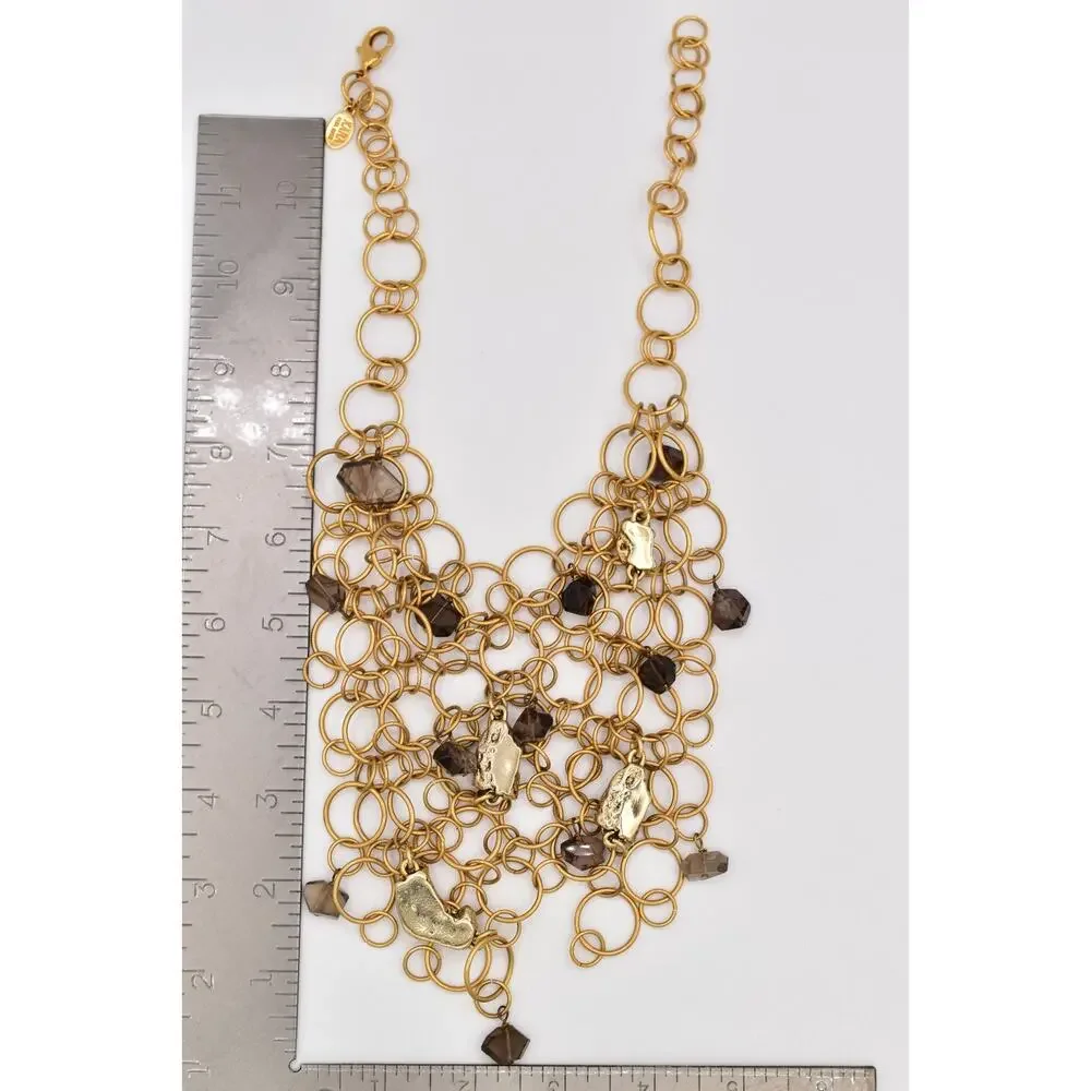 Kara Ross Vintage Collar Bib Statement Necklace Brushed Gold Nugget Signed BinBL